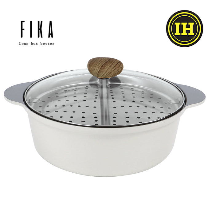 Neoflam FIKA Divided Hot Pot Casserole with steamer 30cm (IH) Ivory